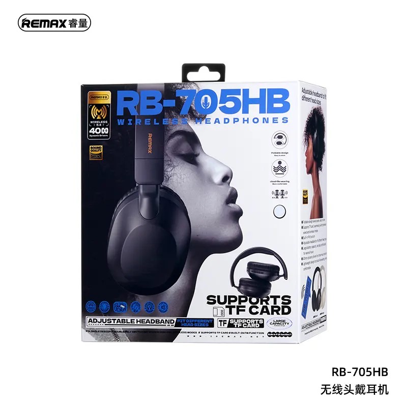 Remax RB-705HB Wireless Headphones Foldable Design Gaming Headband Earphone Headset - Black