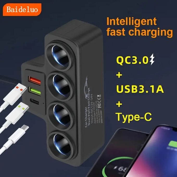 Car Charger USB C, Multiport USB C Charger Adapter with 30W QC 3.0 Port , 120W High-Speed Car Charging Station & Port Extender