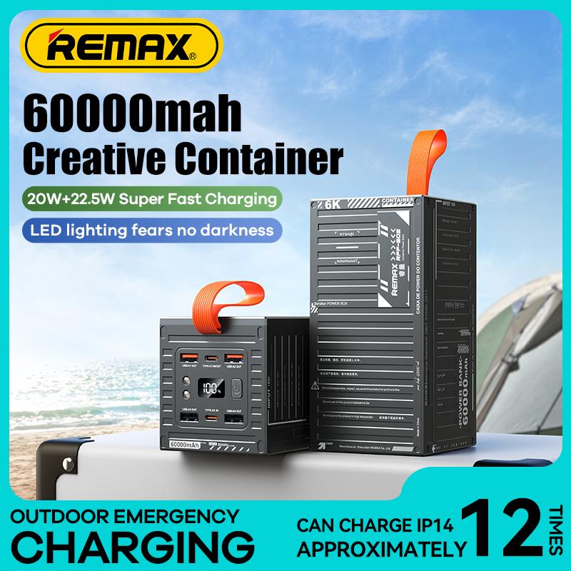 Remax RPP-609 Pro 60,000mAh Fast-Charging Power Bank with LED Light – 22.5W + 20W | 6 Ports Ultra Power, Built for the Tough, Space Gray Color Edition