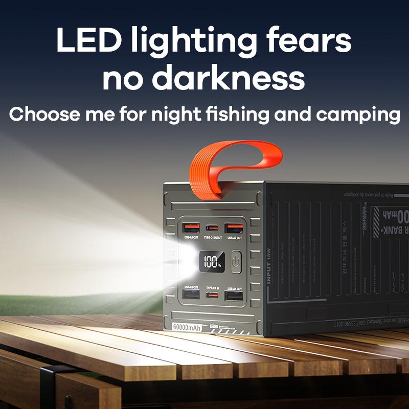 Remax RPP-609 Pro 60,000mAh Fast-Charging Power Bank with LED Light – 22.5W + 20W | 6 Ports Ultra Power, Built for the Tough, Space Gray Color Edition