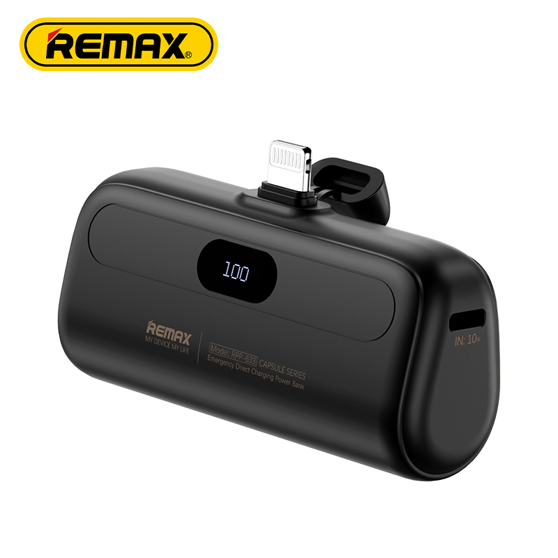 Remax RPP-632 Mini Power Bank 5000mAh – iPhone with Fast Charging Port Lightning LED Display, Ultra-Portable – Black