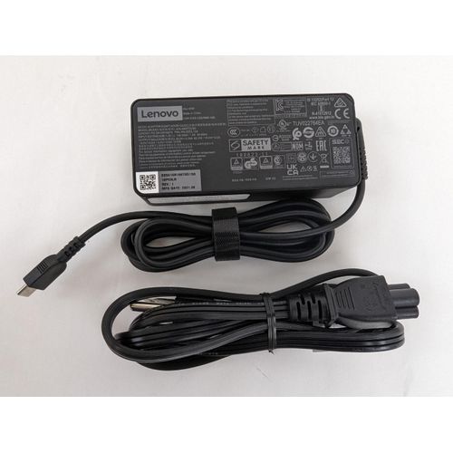 Lenovo 65W USB Type C Adapter Fast Charger + Free AC Power Cord, Color - Black, Original